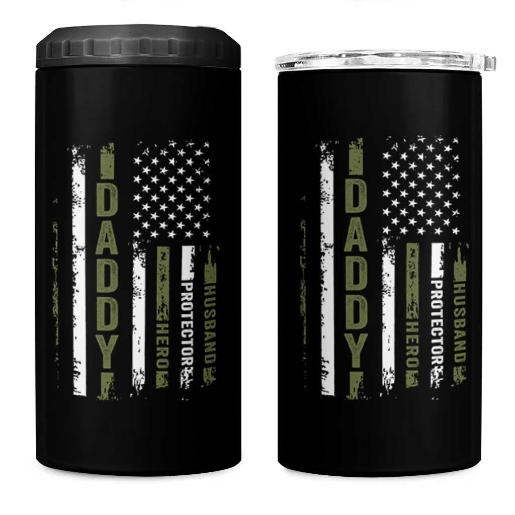 Daddy Husband Protector Hero 4 in 1 Can Cooler Tumbler Fathers Day Vintage American Flag