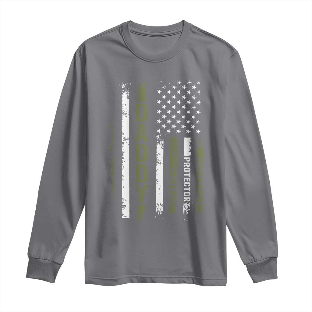 Daddy Husband Protector Hero Long Sleeve Shirt Fathers Day Vintage American Flag