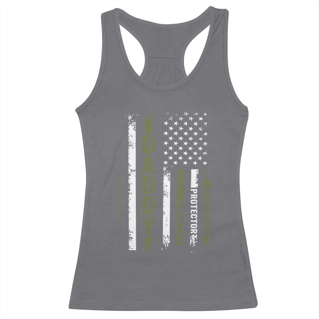 Daddy Husband Protector Hero Racerback Tank Top Fathers Day Vintage American Flag