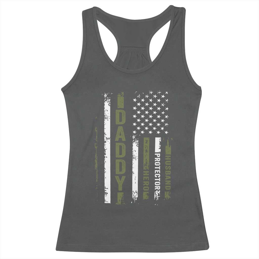 Daddy Husband Protector Hero Racerback Tank Top Fathers Day Vintage American Flag