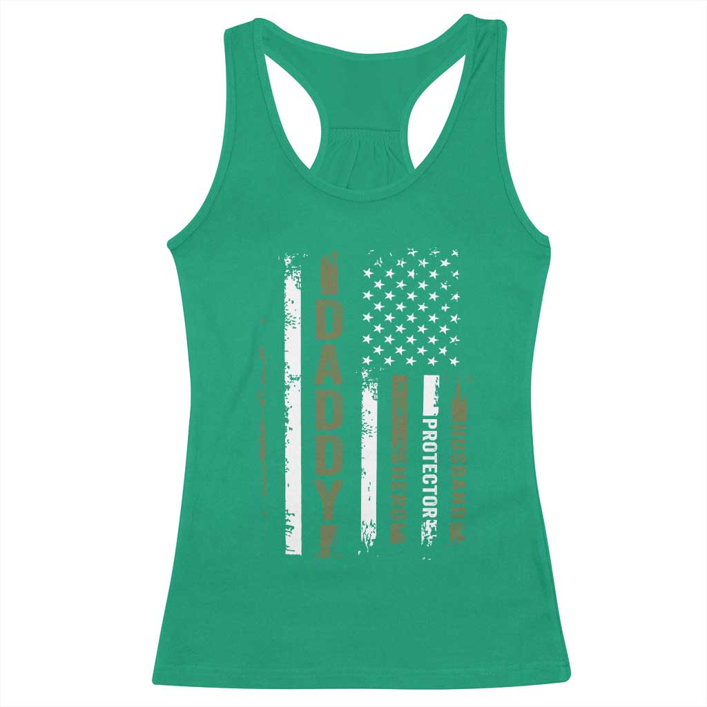 Daddy Husband Protector Hero Racerback Tank Top Fathers Day Vintage American Flag