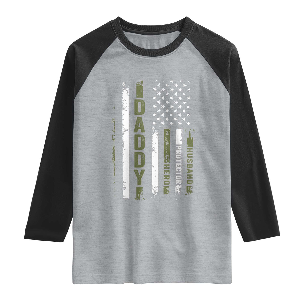 Daddy Husband Protector Hero Raglan Shirt Fathers Day Vintage American Flag