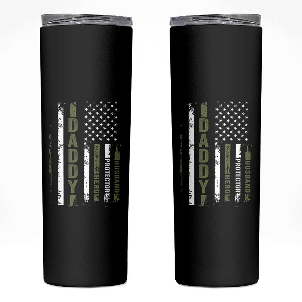 Daddy Husband Protector Hero Skinny Tumbler Fathers Day Vintage American Flag