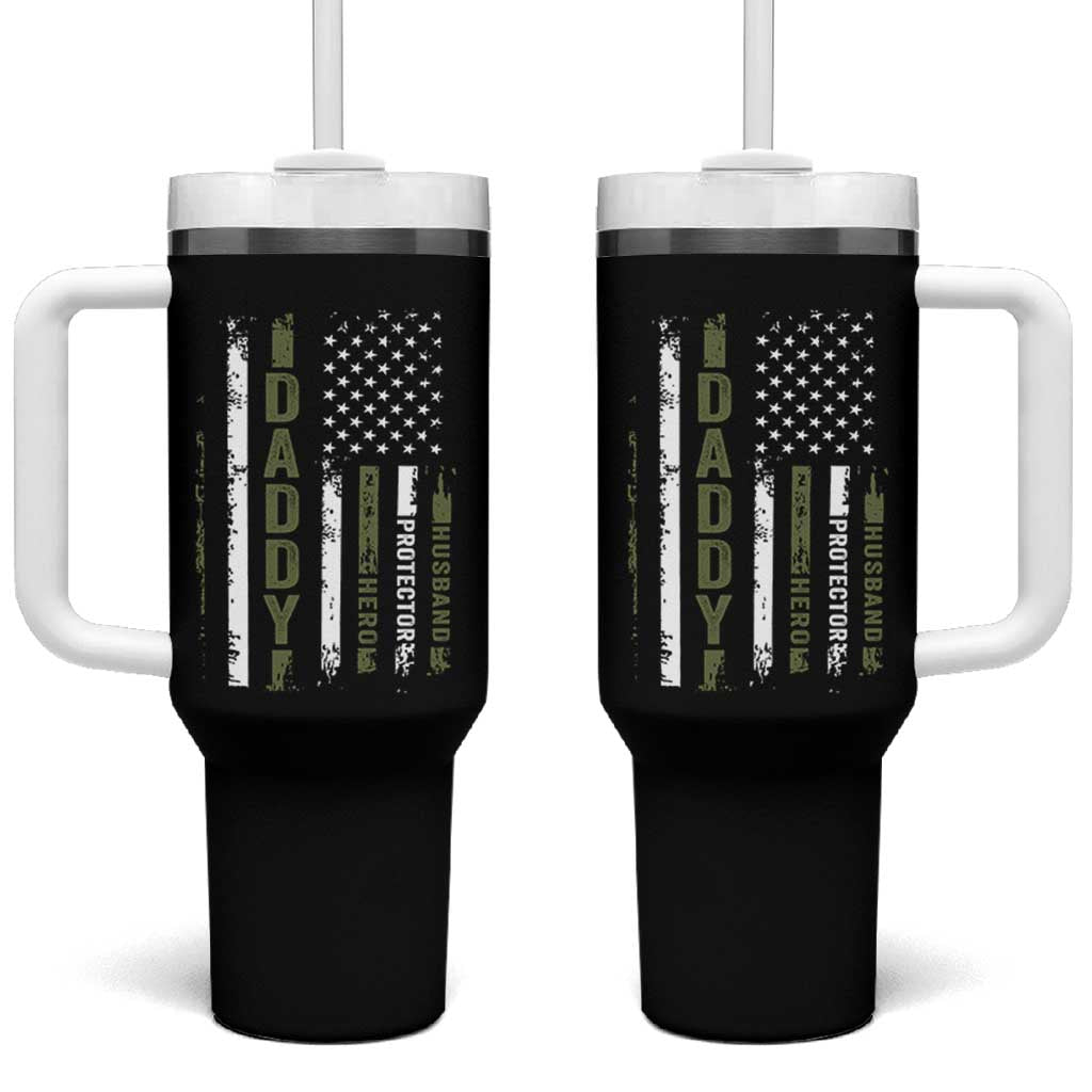 Daddy Husband Protector Hero Tumbler With Handle Fathers Day Vintage American Flag
