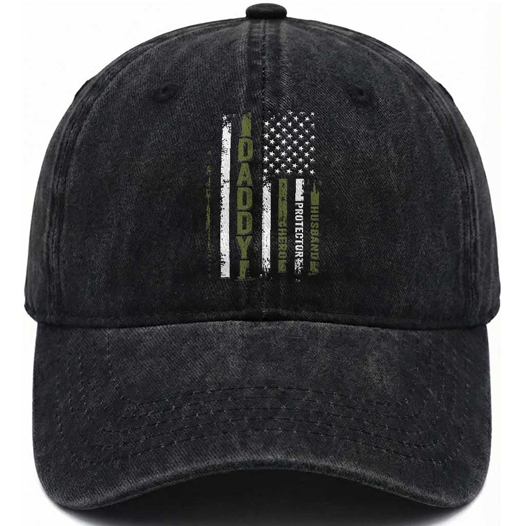 Daddy Husband Protector Hero Washed Cotton Baseball Cap Fathers Day Vintage American Flag