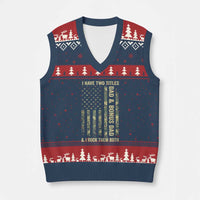Funny Stepdad V-Neck Knit Sweater Vest I Have Two Titles Dad And Bonus Dad Camo American Flag