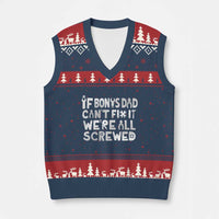 Funny Stepdad Gifts V-Neck Knit Sweater Vest If Bonus Dad Cant Fix It Stepfather Fathers Day