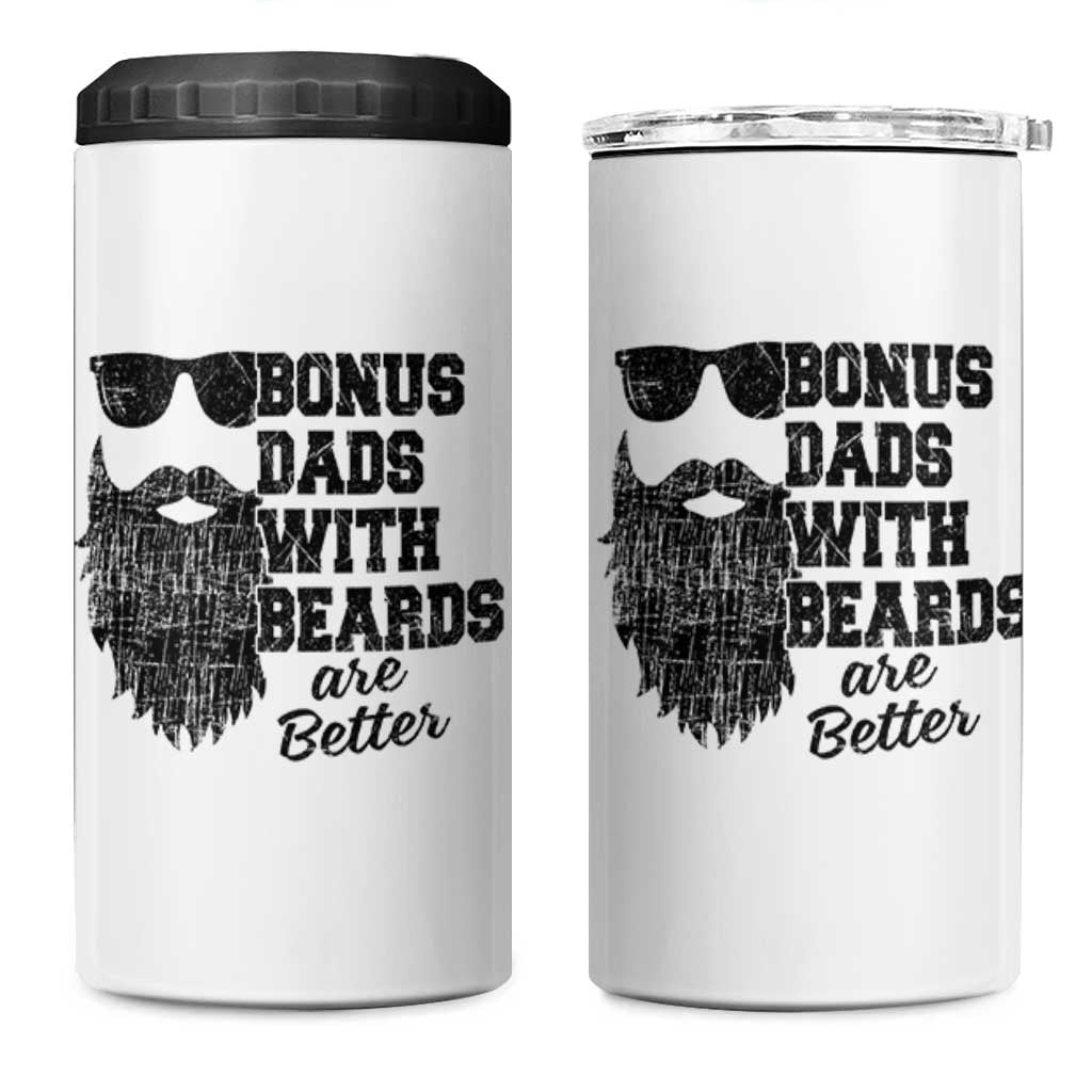 Bonus Dads With Beards Are Better 4 in 1 Can Cooler Tumbler Retro Step Dad Fathers Day