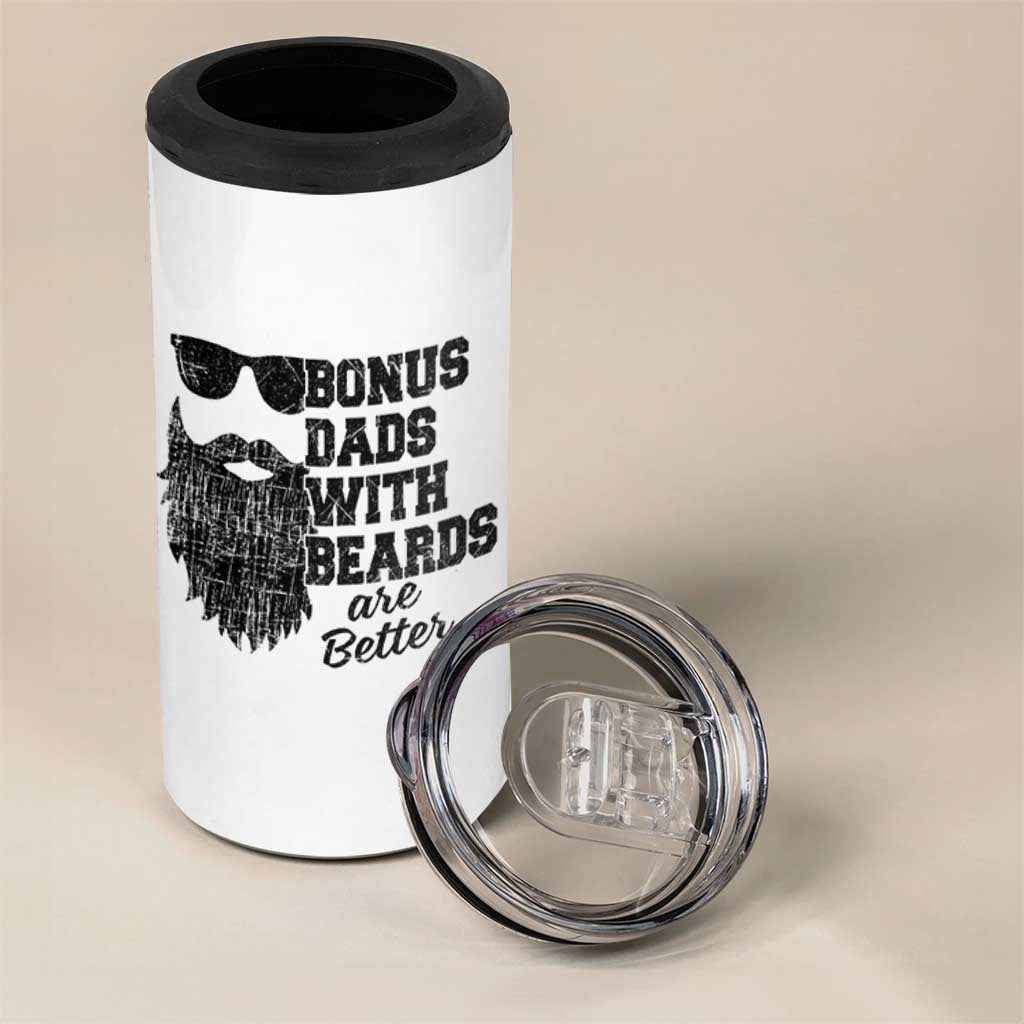 Bonus Dads With Beards Are Better 4 in 1 Can Cooler Tumbler Retro Step Dad Fathers Day