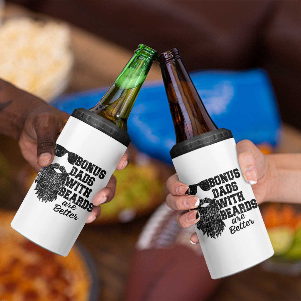 Bonus Dads With Beards Are Better 4 in 1 Can Cooler Tumbler Retro Step Dad Fathers Day
