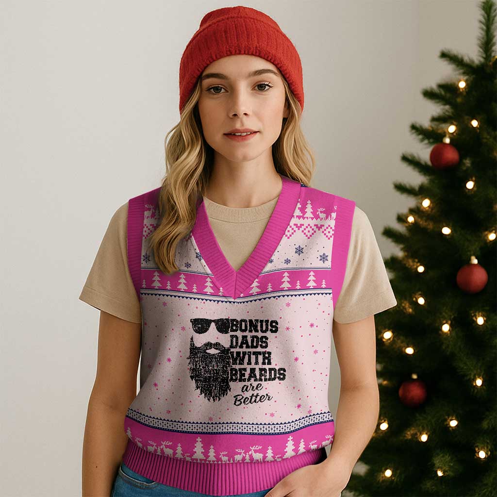 Bonus Dads With Beards Are Better V-Neck Knit Sweater Vest Retro Step Dad Fathers Day
