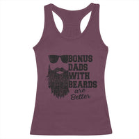 Bonus Dads With Beards Are Better Racerback Tank Top Retro Step Dad Fathers Day