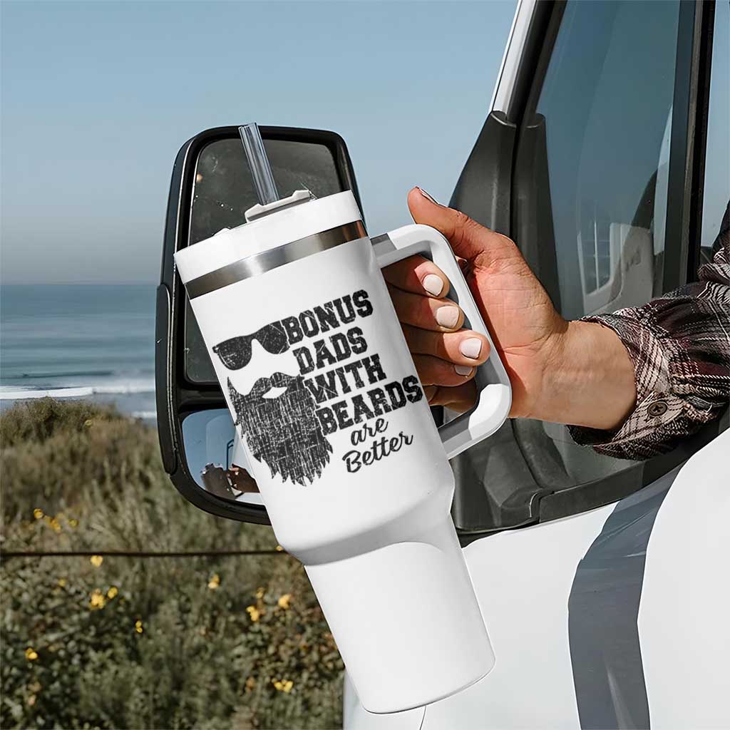 Bonus Dads With Beards Are Better Tumbler With Handle Retro Step Dad Fathers Day