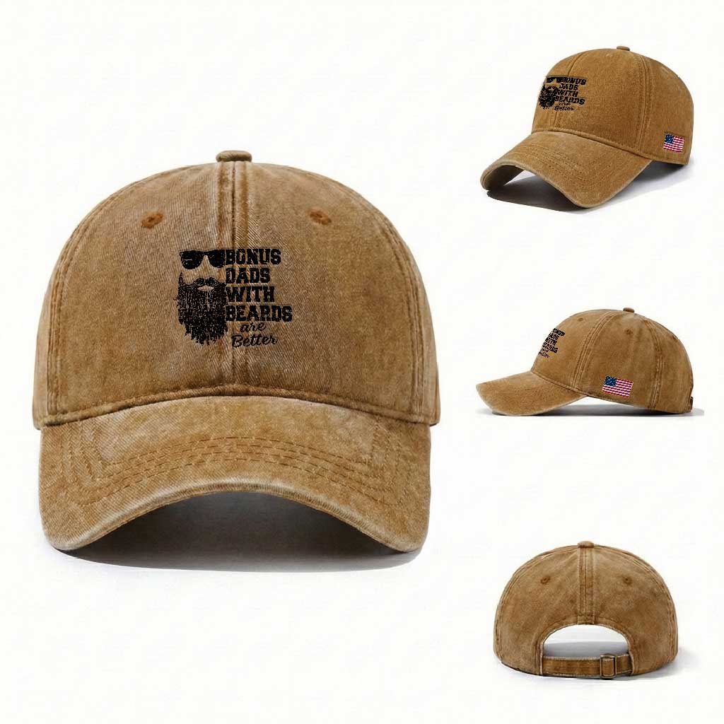 Bonus Dads With Beards Are Better Washed Cotton Baseball Cap Retro Step Dad Fathers Day