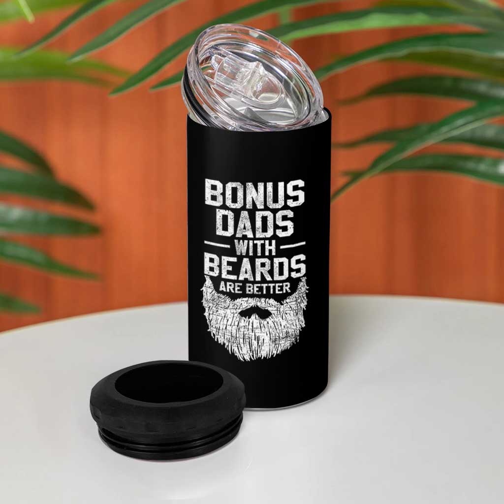 Bonus Dads With Beards Are Better 4 in 1 Can Cooler Tumbler Funny Stepdad Stepfather Fathers Day