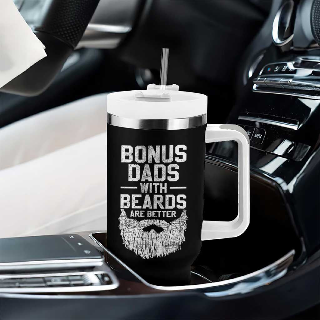 Bonus Dads With Beards Are Better Tumbler With Handle Funny Stepdad Stepfather Fathers Day