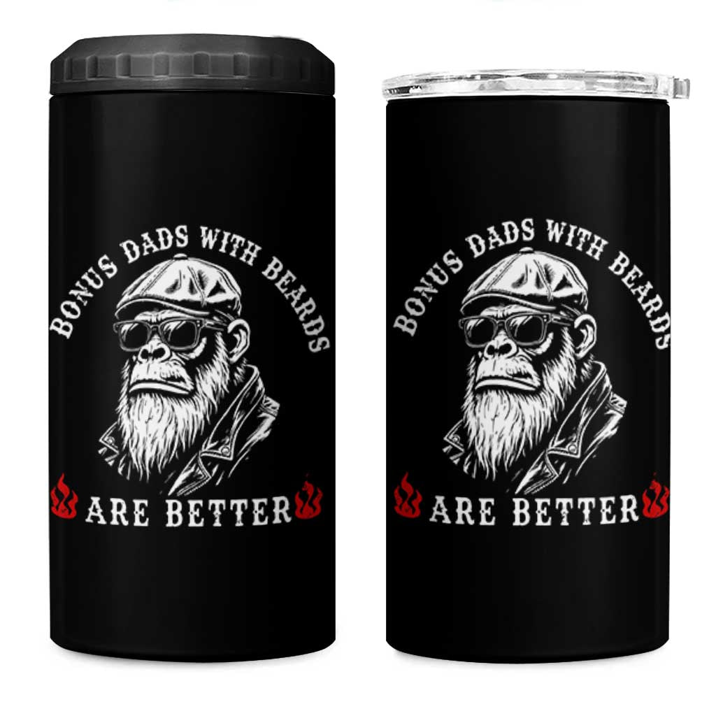 Bonus Dad Gifts 4 in 1 Can Cooler Tumbler Retro Bigfoot Stepdad With Beards Are Better