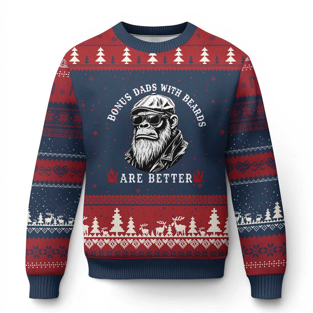 Bonus Dad Gifts Ugly Christmas Sweater Retro Bigfoot Stepdad With Beards Are Better