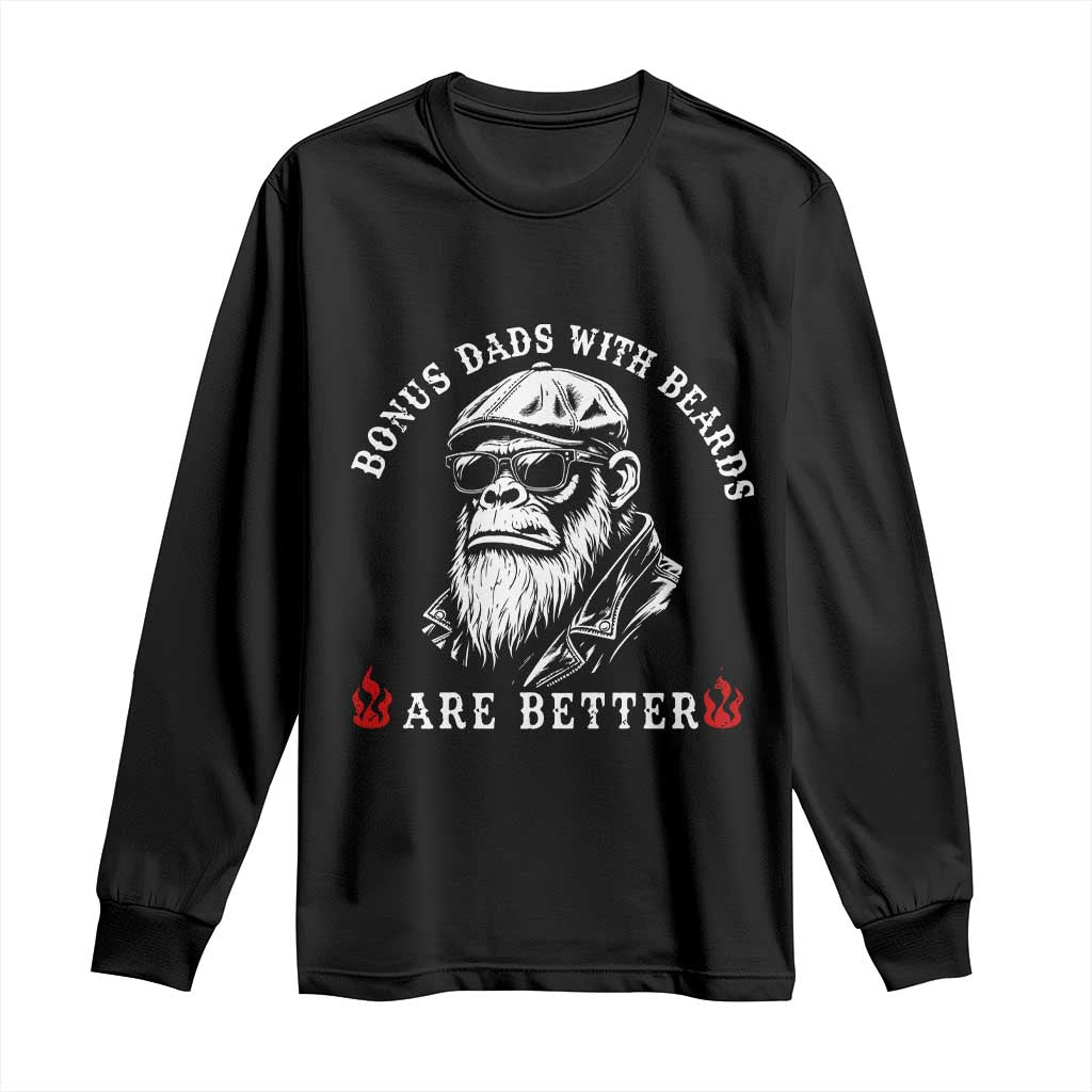 Bonus Dad Gifts Long Sleeve Shirt Retro Bigfoot Stepdad With Beards Are Better