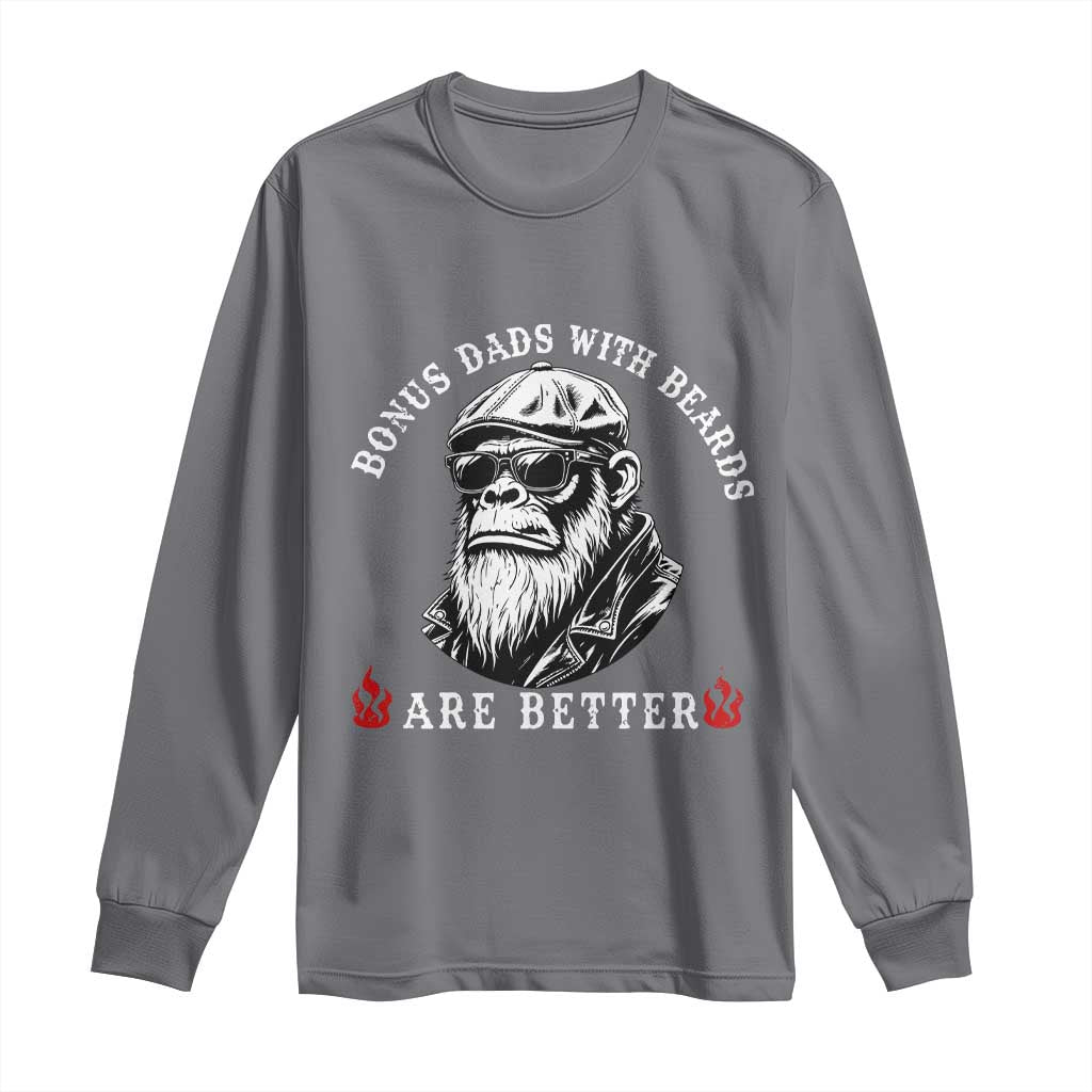 Bonus Dad Gifts Long Sleeve Shirt Retro Bigfoot Stepdad With Beards Are Better