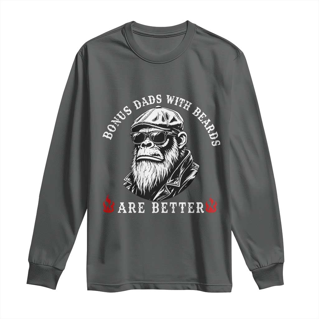Bonus Dad Gifts Long Sleeve Shirt Retro Bigfoot Stepdad With Beards Are Better