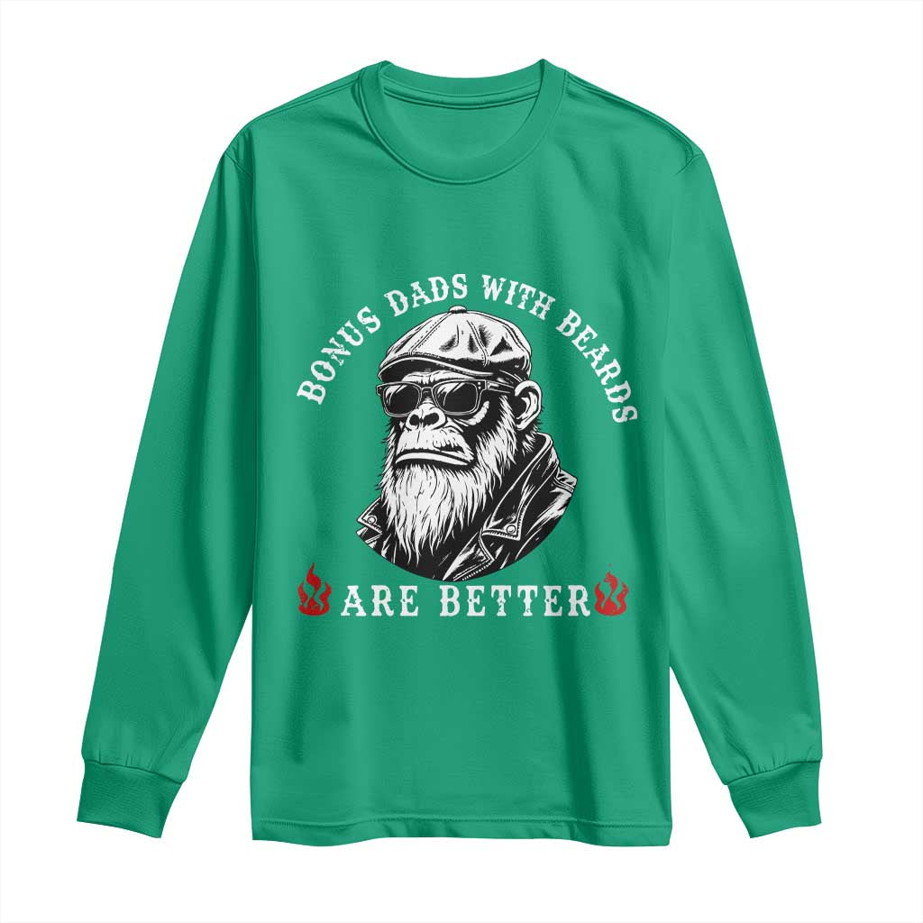 Bonus Dad Gifts Long Sleeve Shirt Retro Bigfoot Stepdad With Beards Are Better