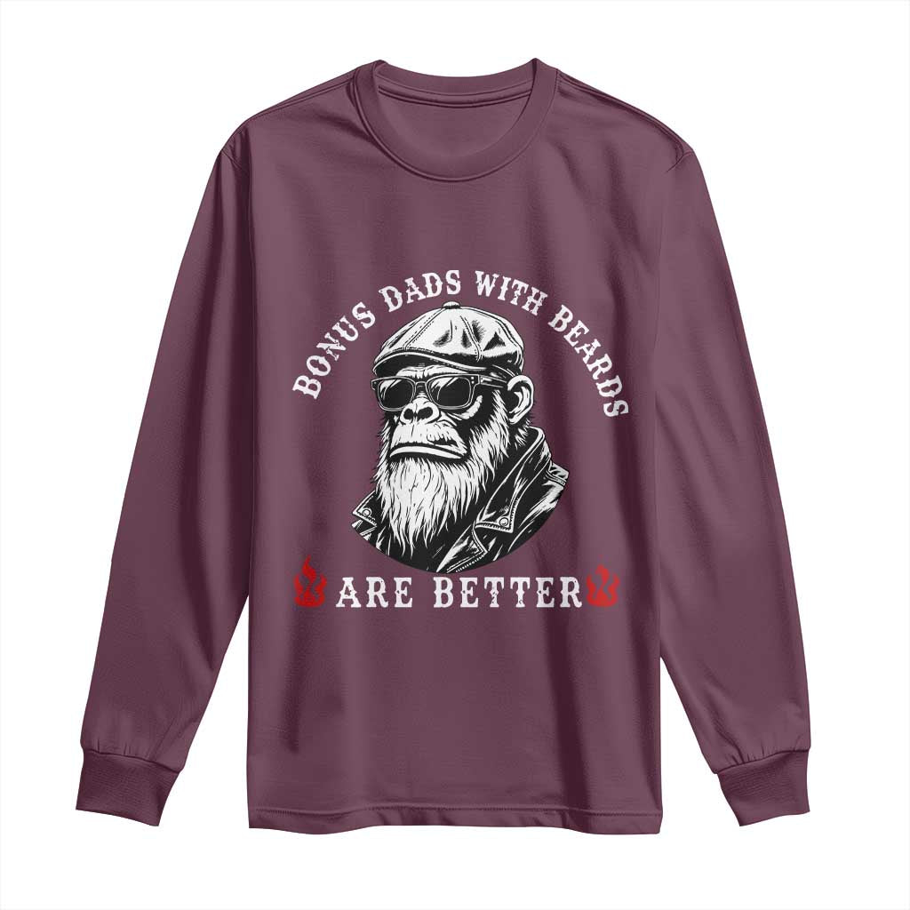 Bonus Dad Gifts Long Sleeve Shirt Retro Bigfoot Stepdad With Beards Are Better