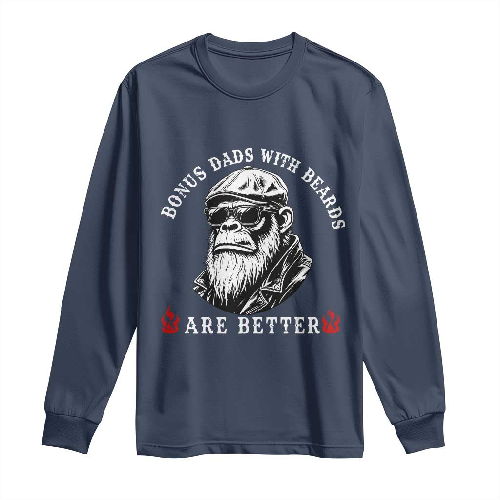 Bonus Dad Gifts Long Sleeve Shirt Retro Bigfoot Stepdad With Beards Are Better