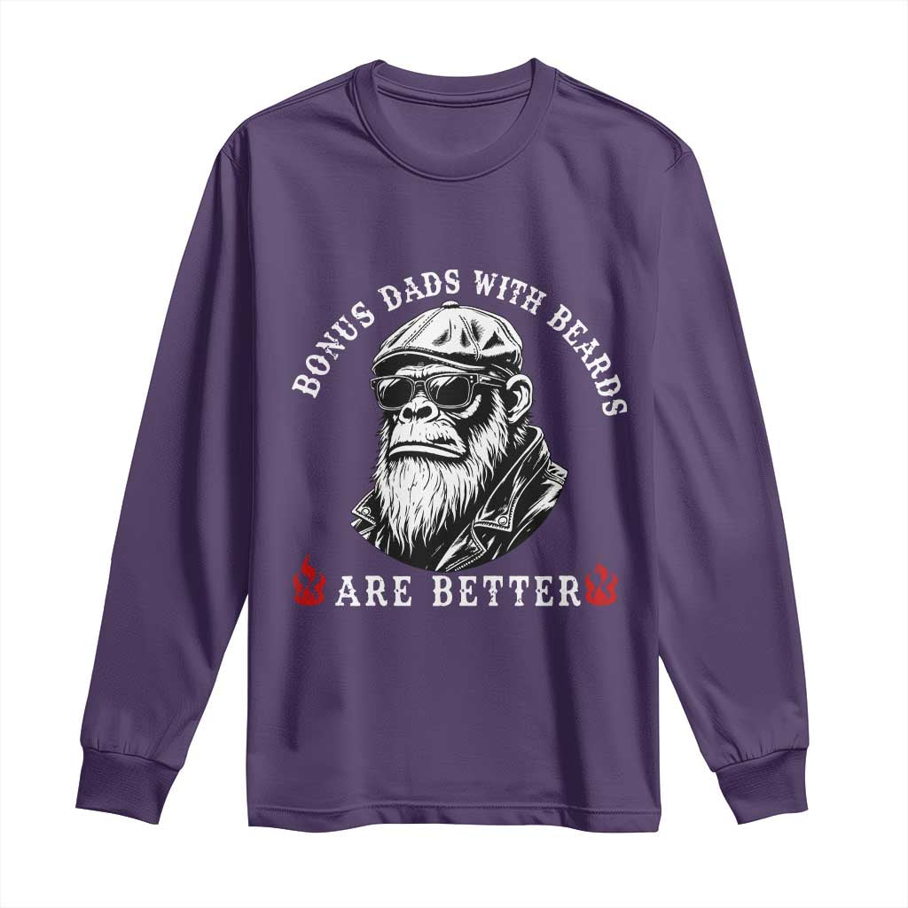 Bonus Dad Gifts Long Sleeve Shirt Retro Bigfoot Stepdad With Beards Are Better