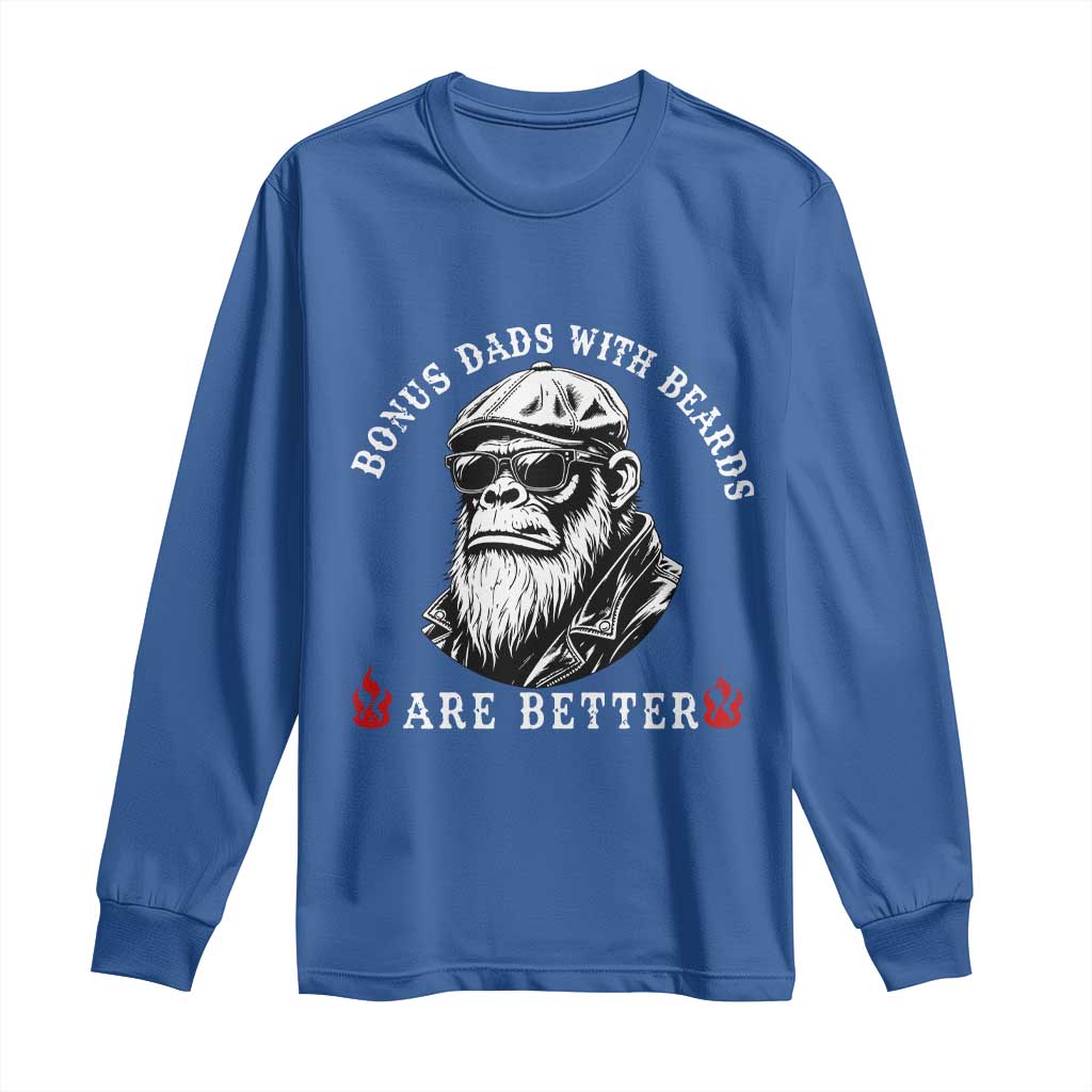Bonus Dad Gifts Long Sleeve Shirt Retro Bigfoot Stepdad With Beards Are Better