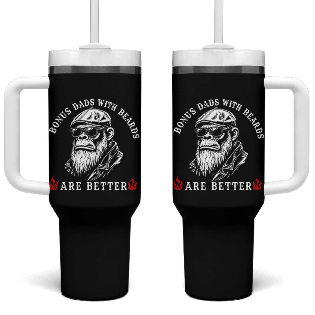Bonus Dad Gifts Tumbler With Handle Retro Bigfoot Stepdad With Beards Are Better