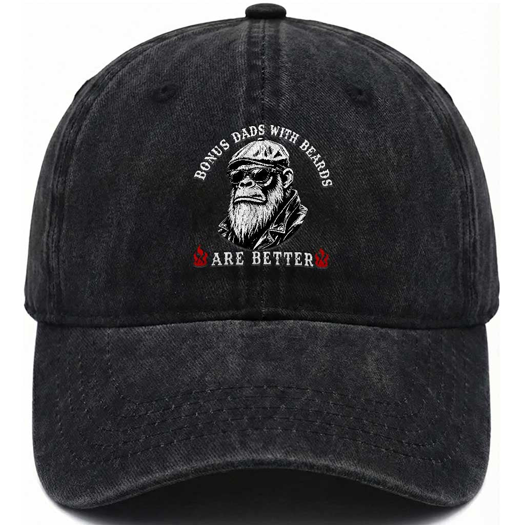 Bonus Dad Gifts Washed Cotton Baseball Cap Retro Bigfoot Stepdad With Beards Are Better