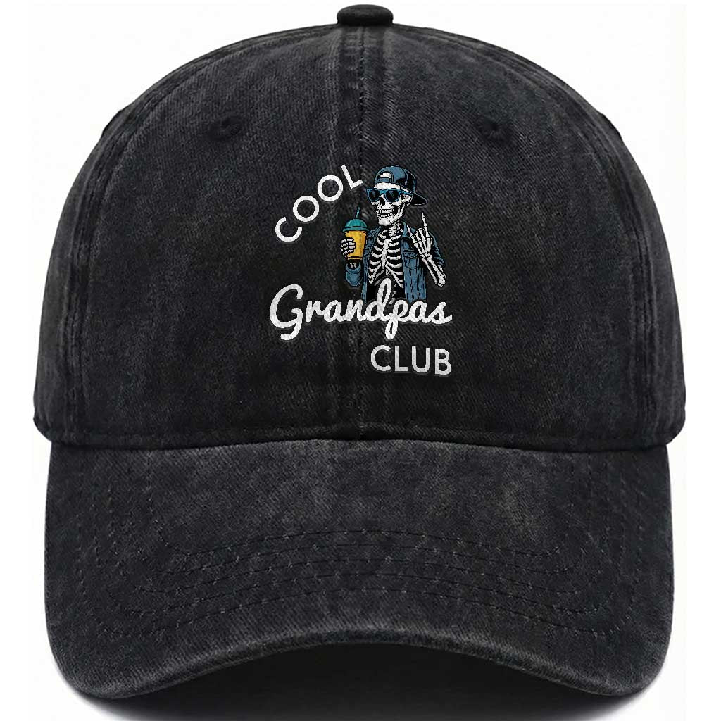 Cool Grandpas Club Washed Cotton Baseball Cap Fathers Day Best Grandpa Skeleton