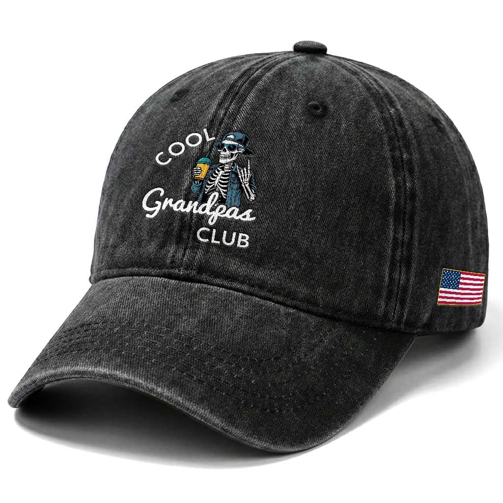 Cool Grandpas Club Washed Cotton Baseball Cap Fathers Day Best Grandpa Skeleton