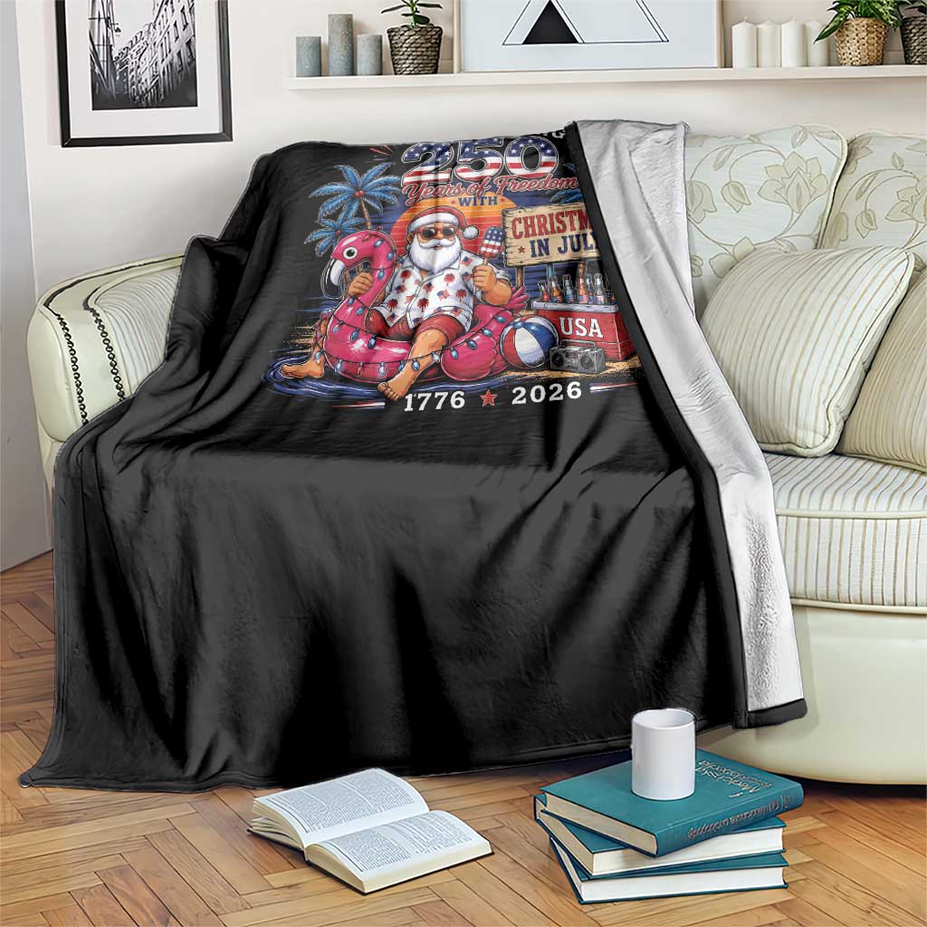 Christmas In July 250 Years 1776 2026 Patriotic Santa Flamingo Float Summer Xmas Throw Blanket