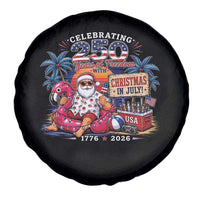 Christmas In July 250 Years 1776 2026 Patriotic Santa Flamingo Float Summer Xmas Spare Tire Cover
