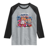 Christmas In July 250 Years 1776 2026 Patriotic Santa Flamingo Float Summer Xmas Raglan Shirt