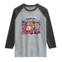 Christmas In July 250 Years 1776 2026 Patriotic Santa Flamingo Float Summer Xmas Raglan Shirt