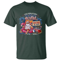 Christmas In July 250 Years 1776 2026 Patriotic Santa Flamingo Float Summer Xmas T Shirt