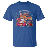 Christmas In July 250 Years 1776 2026 Patriotic Santa Flamingo Float Summer Xmas T Shirt
