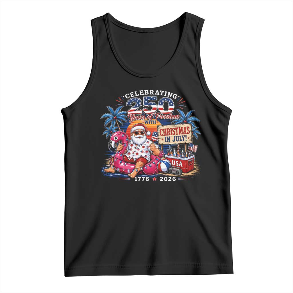 Christmas In July 250 Years 1776 2026 Patriotic Santa Flamingo Float Summer Xmas Tank Top