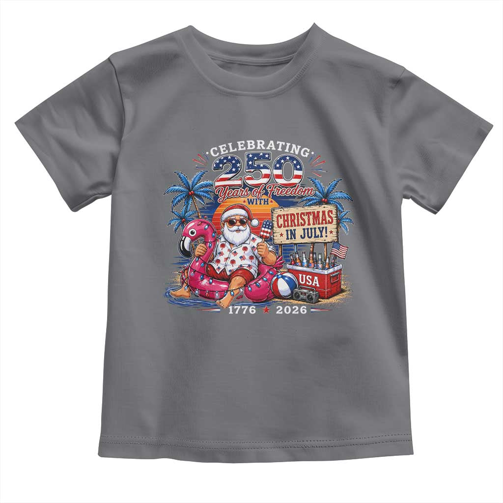 Christmas In July 250 Years 1776 2026 Patriotic Santa Flamingo Float Summer Xmas Toddler T Shirt