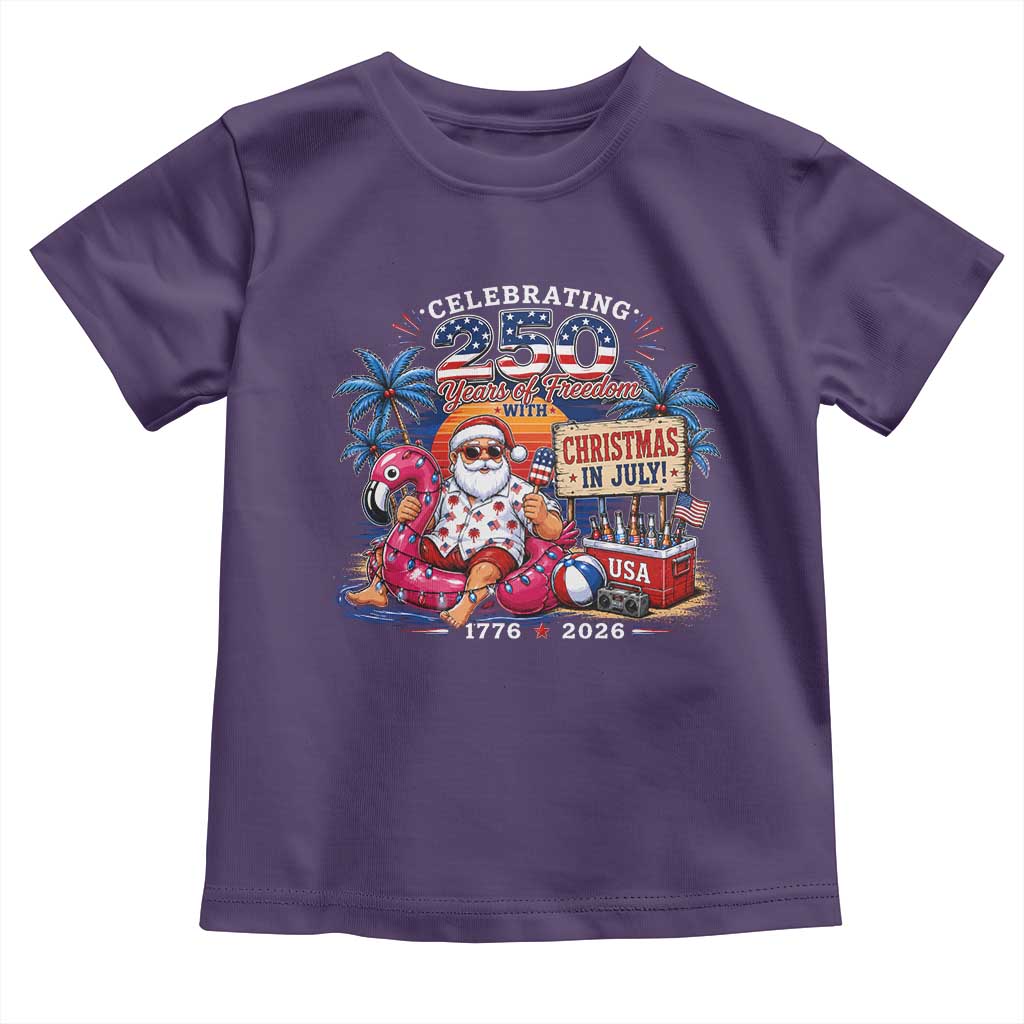 Christmas In July 250 Years 1776 2026 Patriotic Santa Flamingo Float Summer Xmas Toddler T Shirt