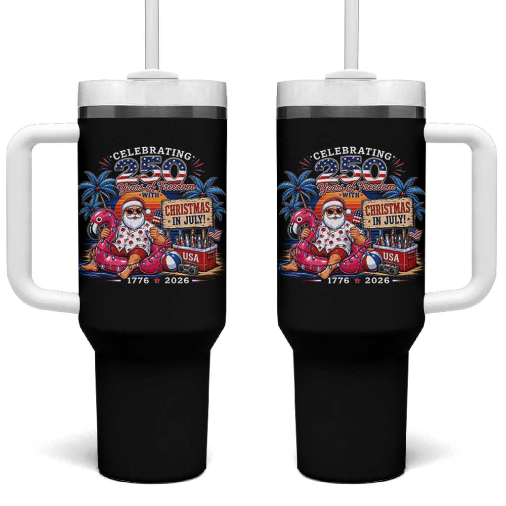 Christmas In July 250 Years 1776 2026 Patriotic Santa Flamingo Float Summer Xmas Tumbler With Handle