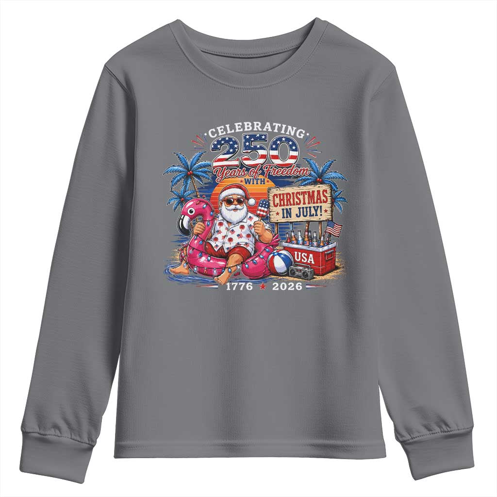 Christmas In July 250 Years 1776 2026 Patriotic Santa Flamingo Float Summer Xmas Youth Sweatshirt