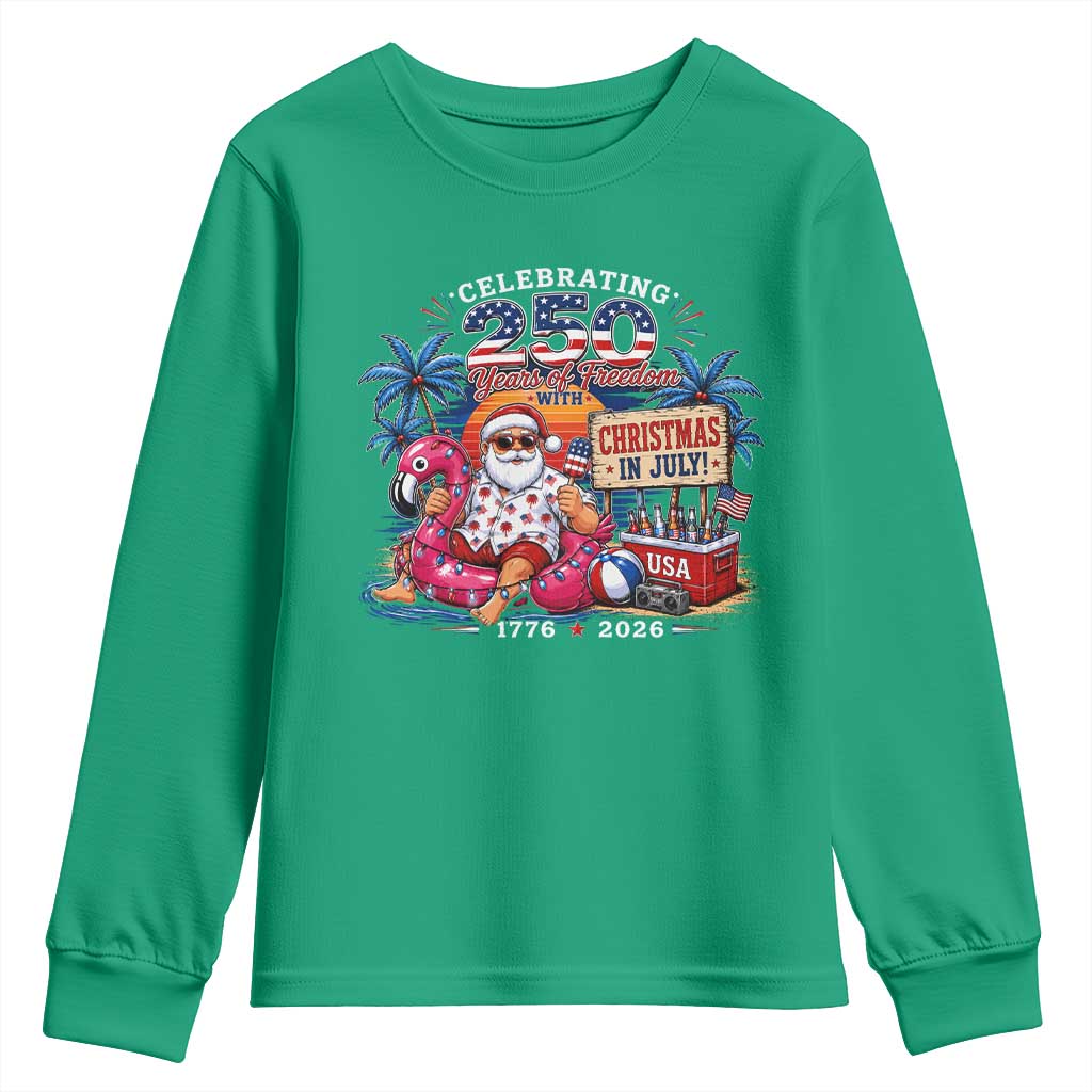 Christmas In July 250 Years 1776 2026 Patriotic Santa Flamingo Float Summer Xmas Youth Sweatshirt