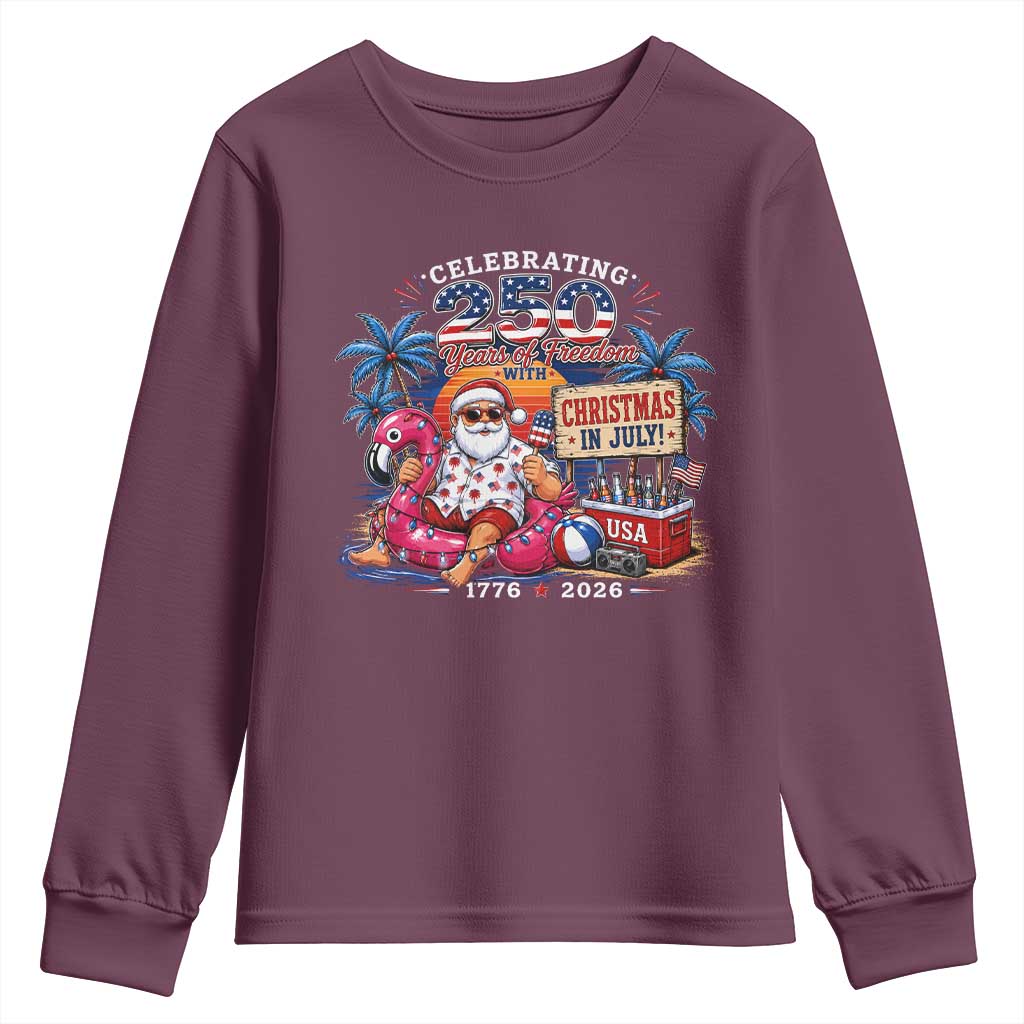 Christmas In July 250 Years 1776 2026 Patriotic Santa Flamingo Float Summer Xmas Youth Sweatshirt