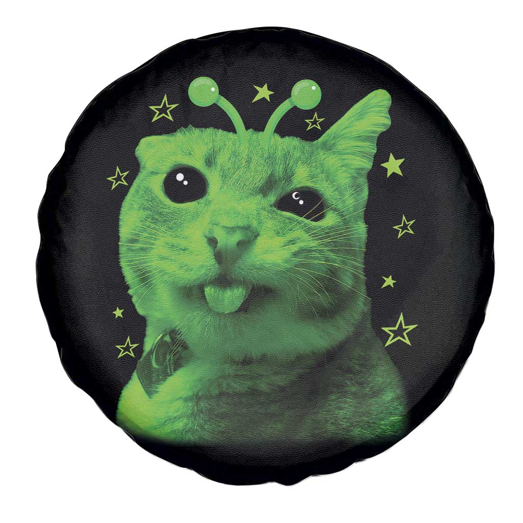 Funny Alien Cat Meme Retro Y2K Vintage Space Kitty Spare Tire Cover