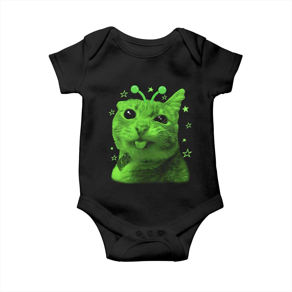 Funny Alien Cat Meme Retro Y2K Vintage Space Kitty Baby Onesie