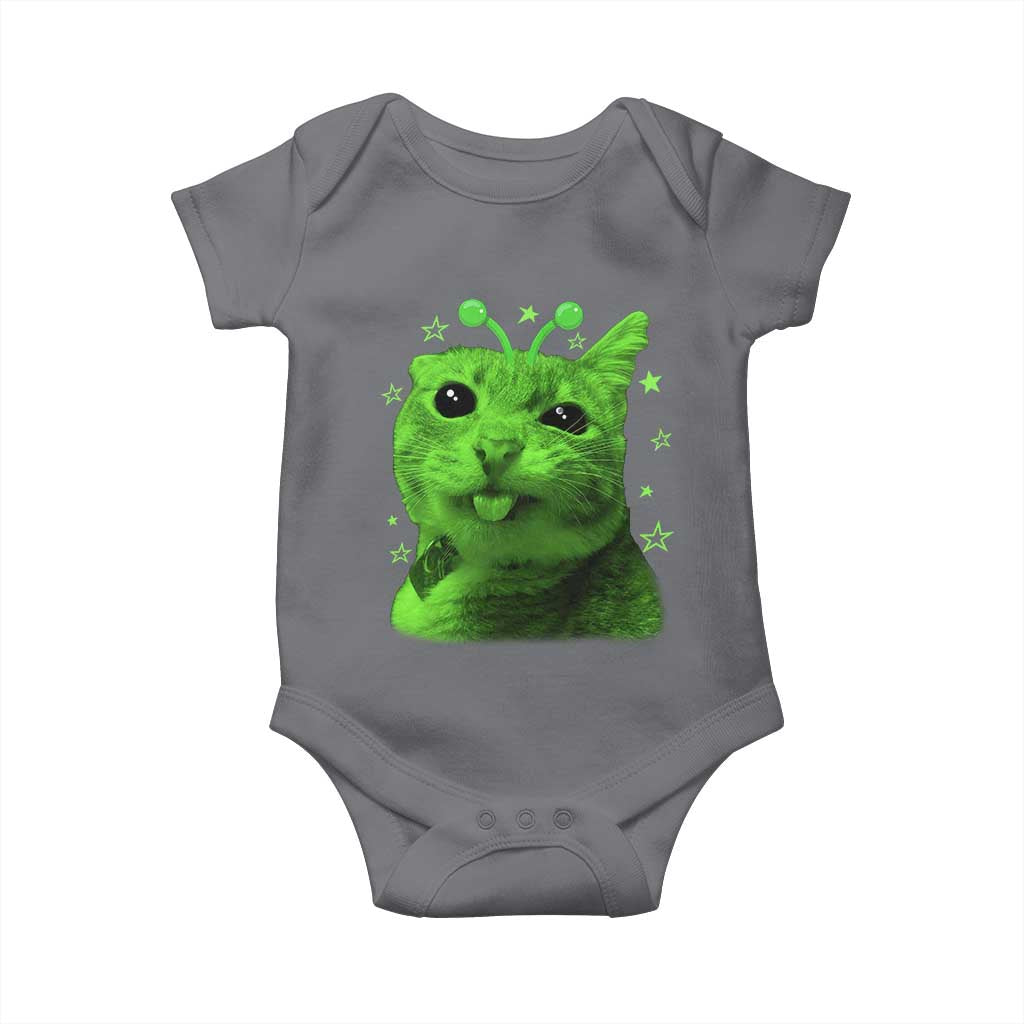 Funny Alien Cat Meme Retro Y2K Vintage Space Kitty Baby Onesie
